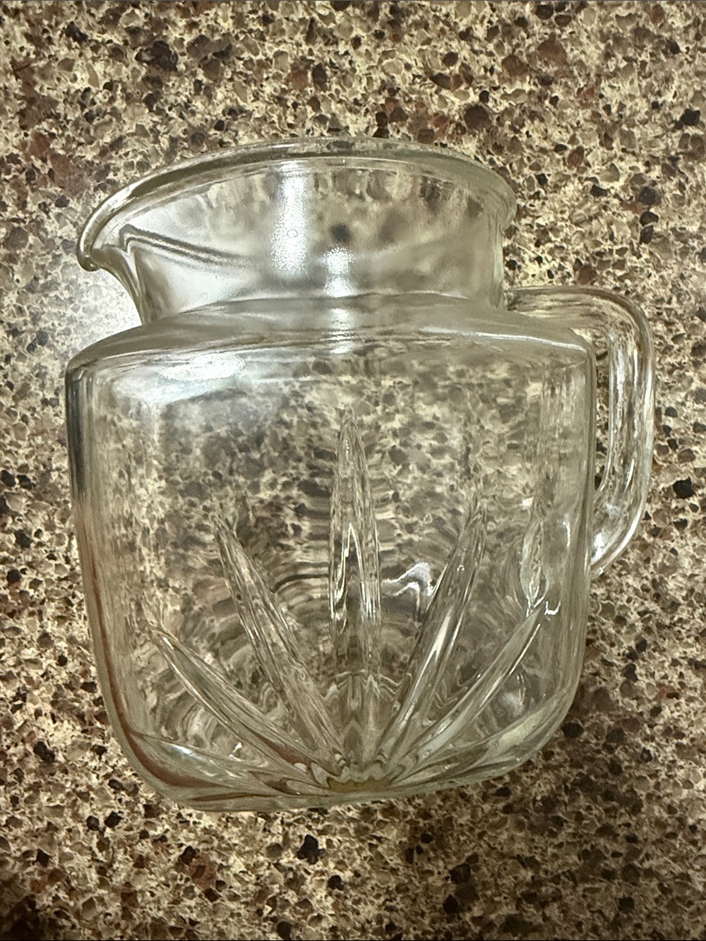 Clear Glass Pitcher with Starburst Cut Design